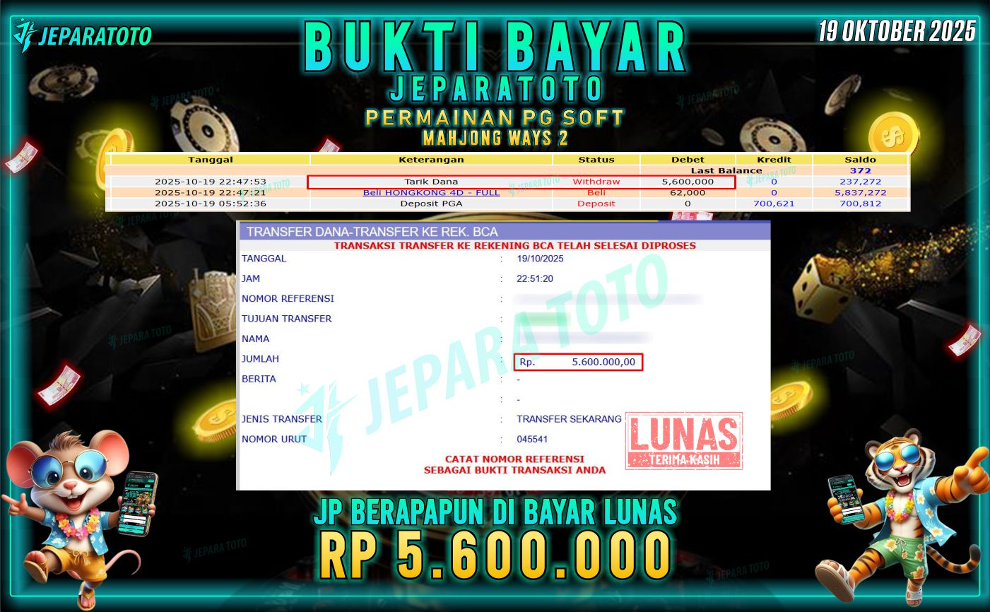 BUKTI KEMENANGAN MEMBER JEPARATOTO | MAHJONG WAYS 2
