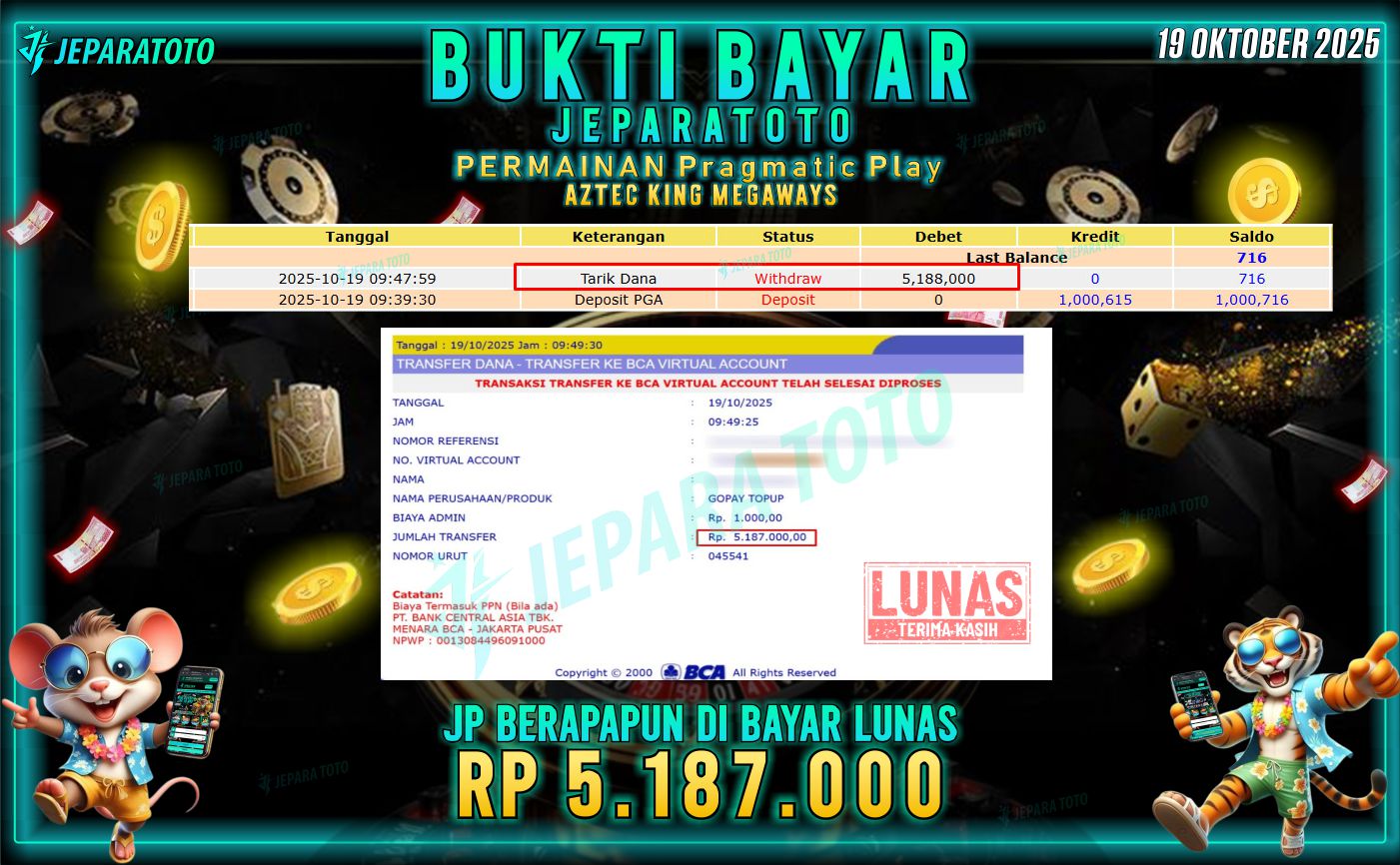 BUKTI KEMENANGAN MEMBER JEPARATOTO | AZTEC KING MEGAWAYS