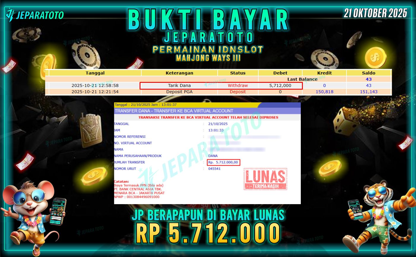 BUKTI KEMENANGAN MEMBER JEPARATOTO | MAHJONG WAYS |||