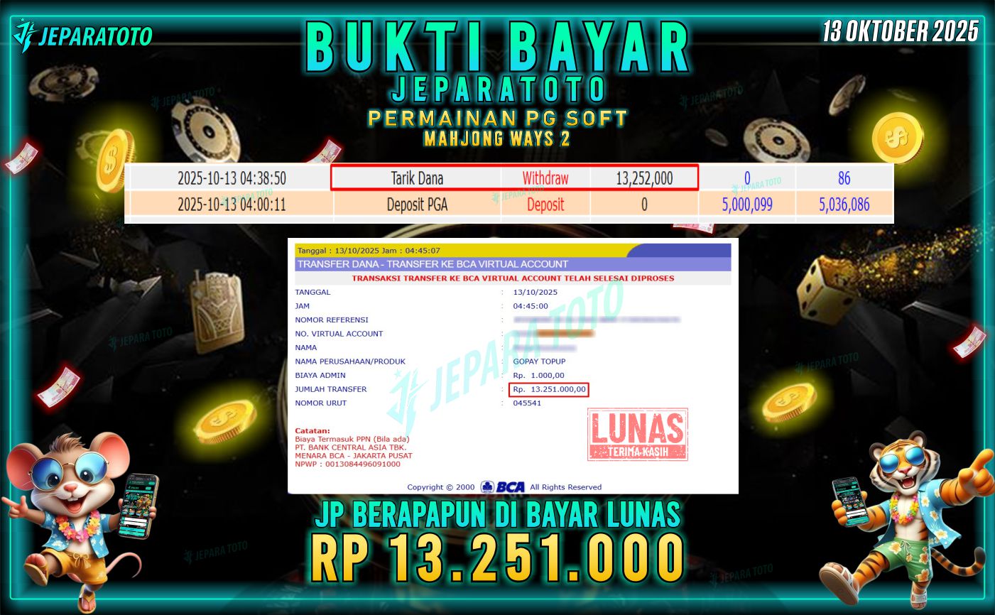 BUKTI KEMENANGAN MEMBER JEPARATOTO | MAHJONG WAYS 2