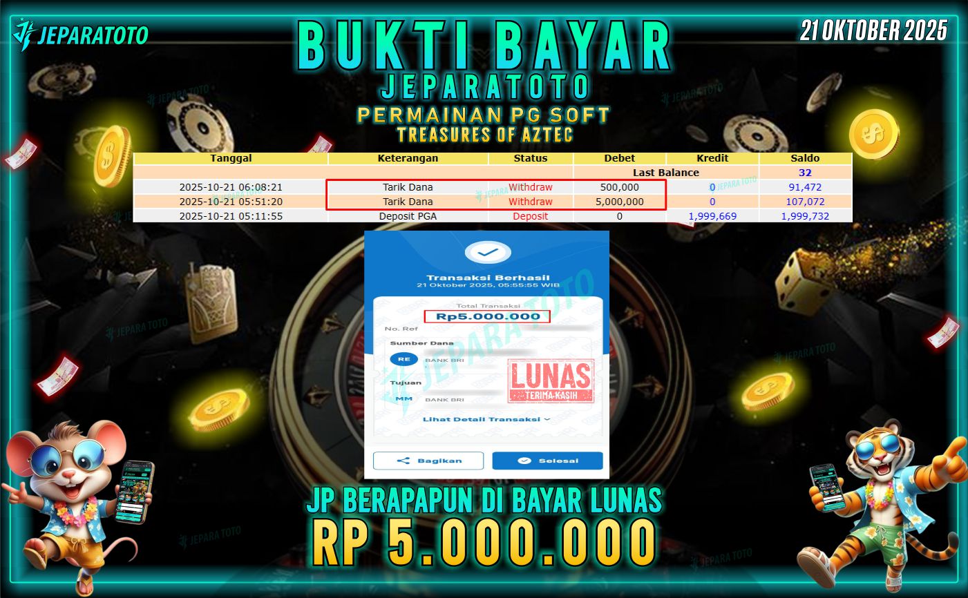 BUKTI KEMENANGAN MEMBER JEPARATOTO | TREASURES OF AZTEC