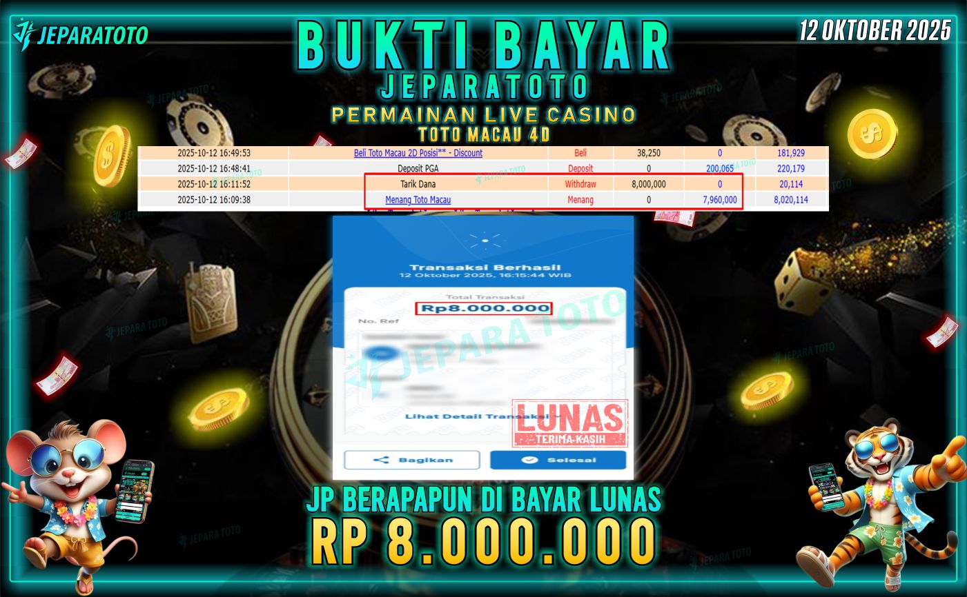 BUKTI KEMENANGAN MEMBER JEPARATOTO | TOTO MACAU 4D
