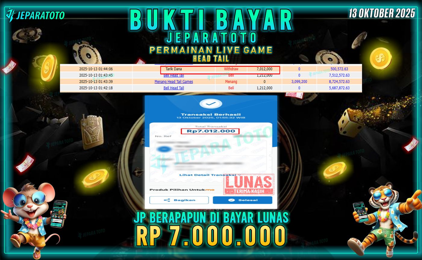 BUKTI KEMENANGAN MEMBER JEPARATOTO | HEAD TAIL