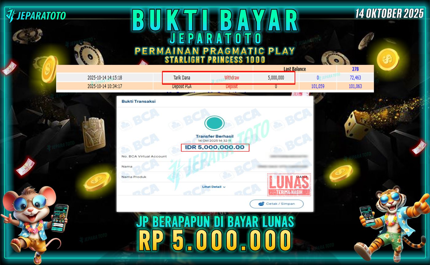 BUKTI KEMENANGAN MEMBER JEPARATOTO | STARLIGHT PRINCESS 1000