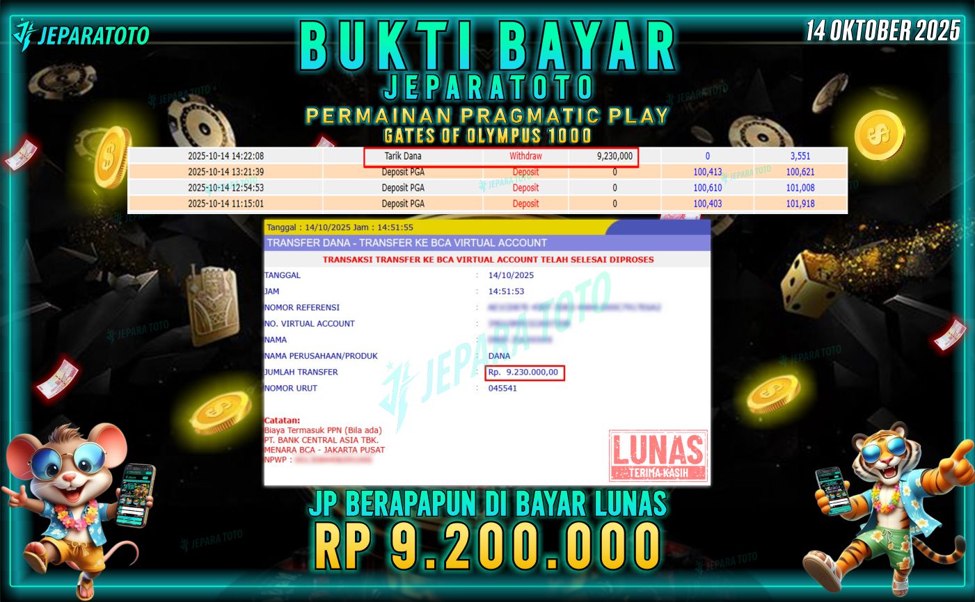 BUKTI KEMENANGAN MEMBER JEPARATOTO | GATES OF OLYMPUS 1000