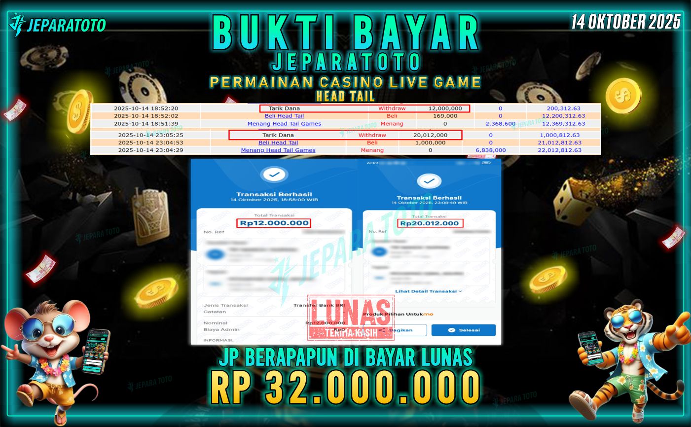 BUKTI KEMENANGAN MEMBER JEPARATOTO | HEAD TAIL