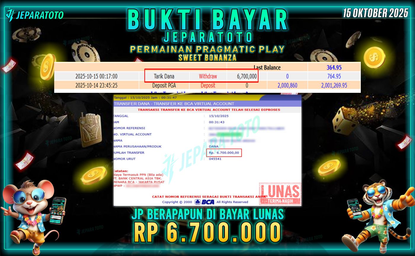 BUKTI KEMENANGAN MEMBER JEPARATOTO | SWEET BONANZA