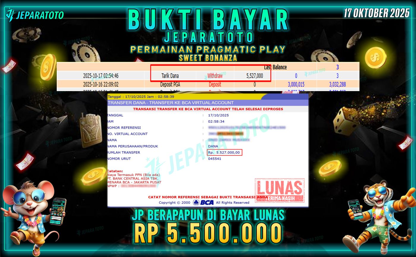 BUKTI KEMENANGAN MEMBER JEPARATOTO | SWEET BONANZA