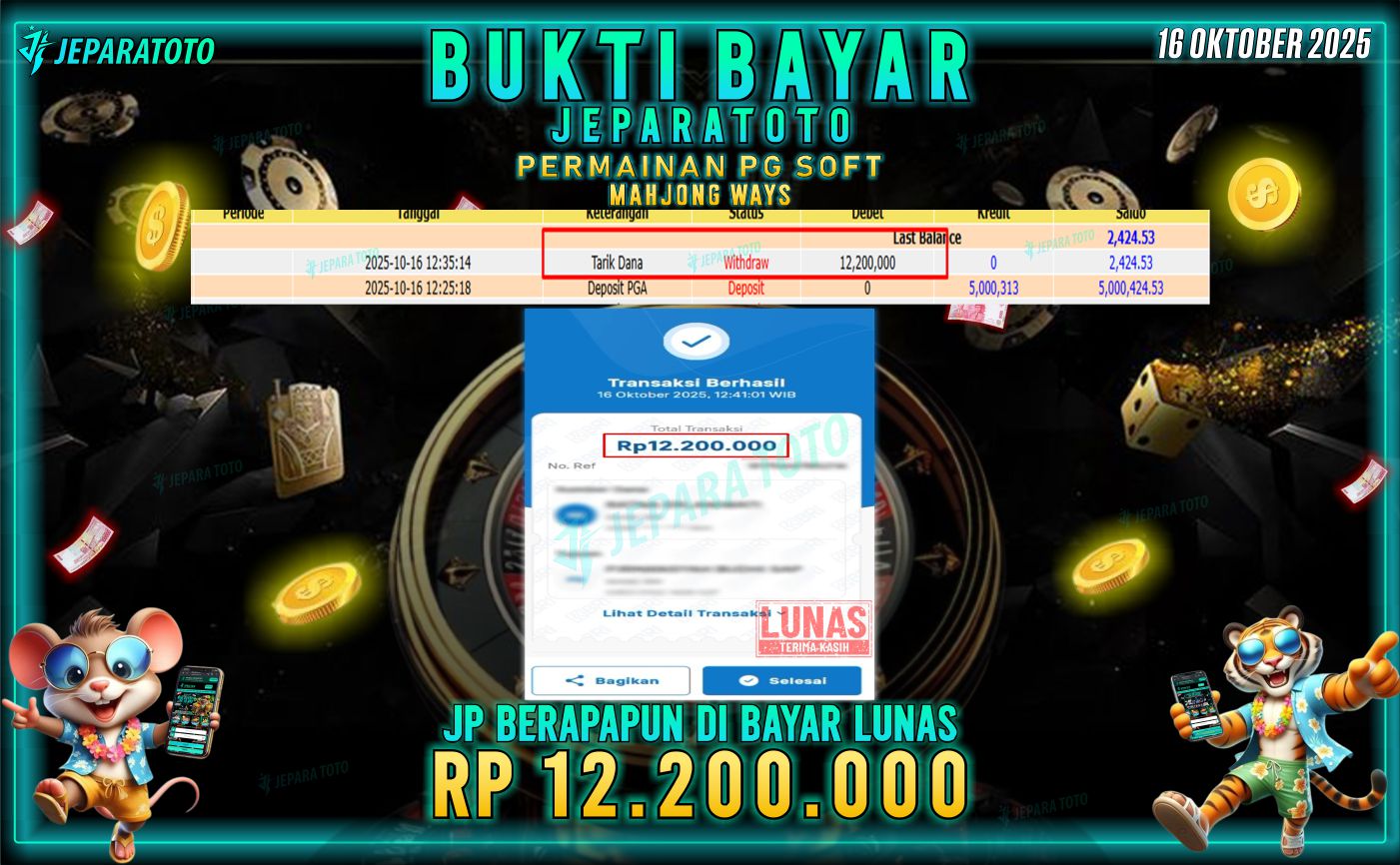 BUKTI KEMENANGAN MEMBER JEPARATOTO | MAHJONG WAYS