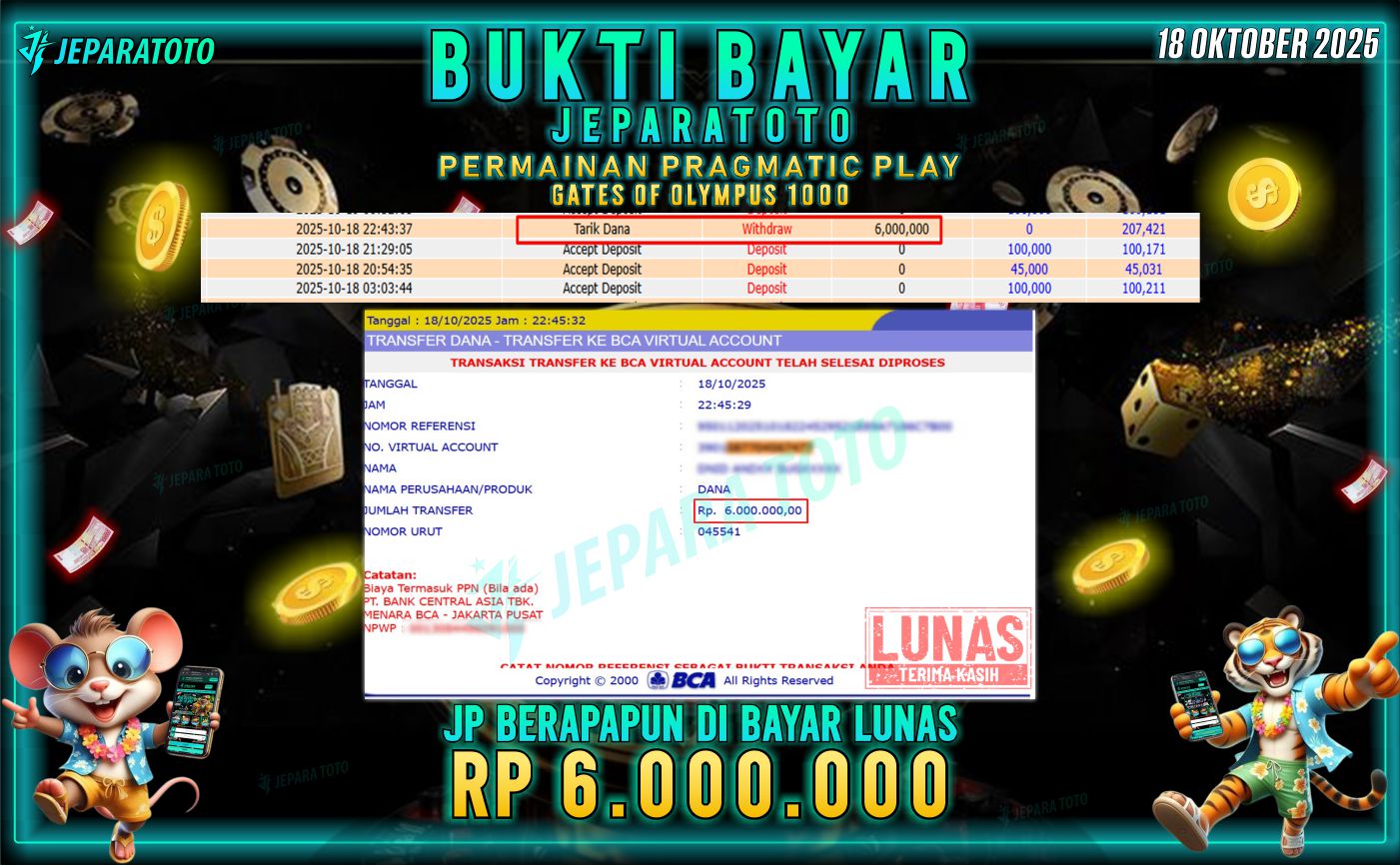 BUKTI KEMENANGAN MEMBER JEPARATOTO | GATES OF OLYMPUS 1000