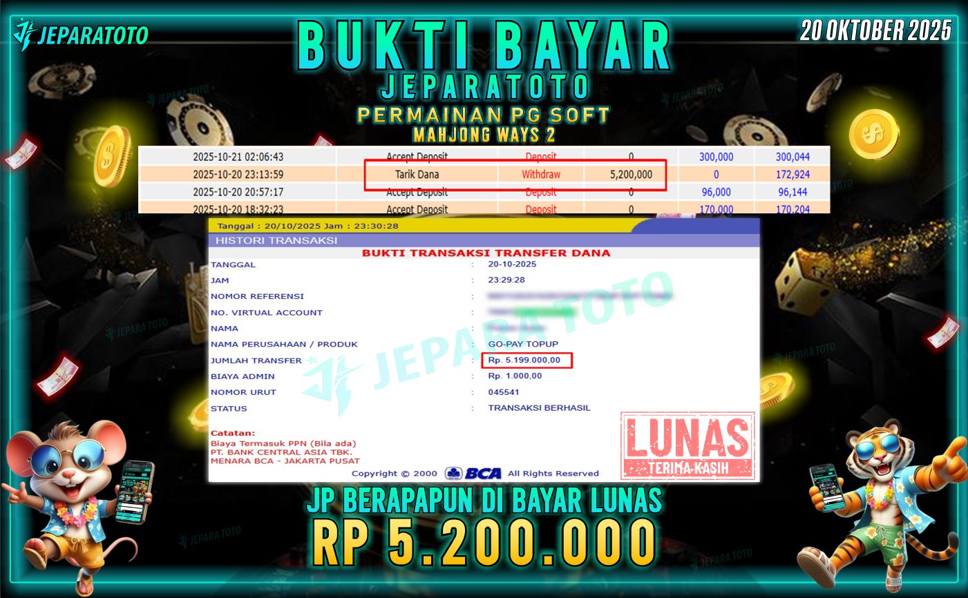 BUKTI KEMENANGAN MEMBER JEPARATOTO | MAHJONG WAYS 2