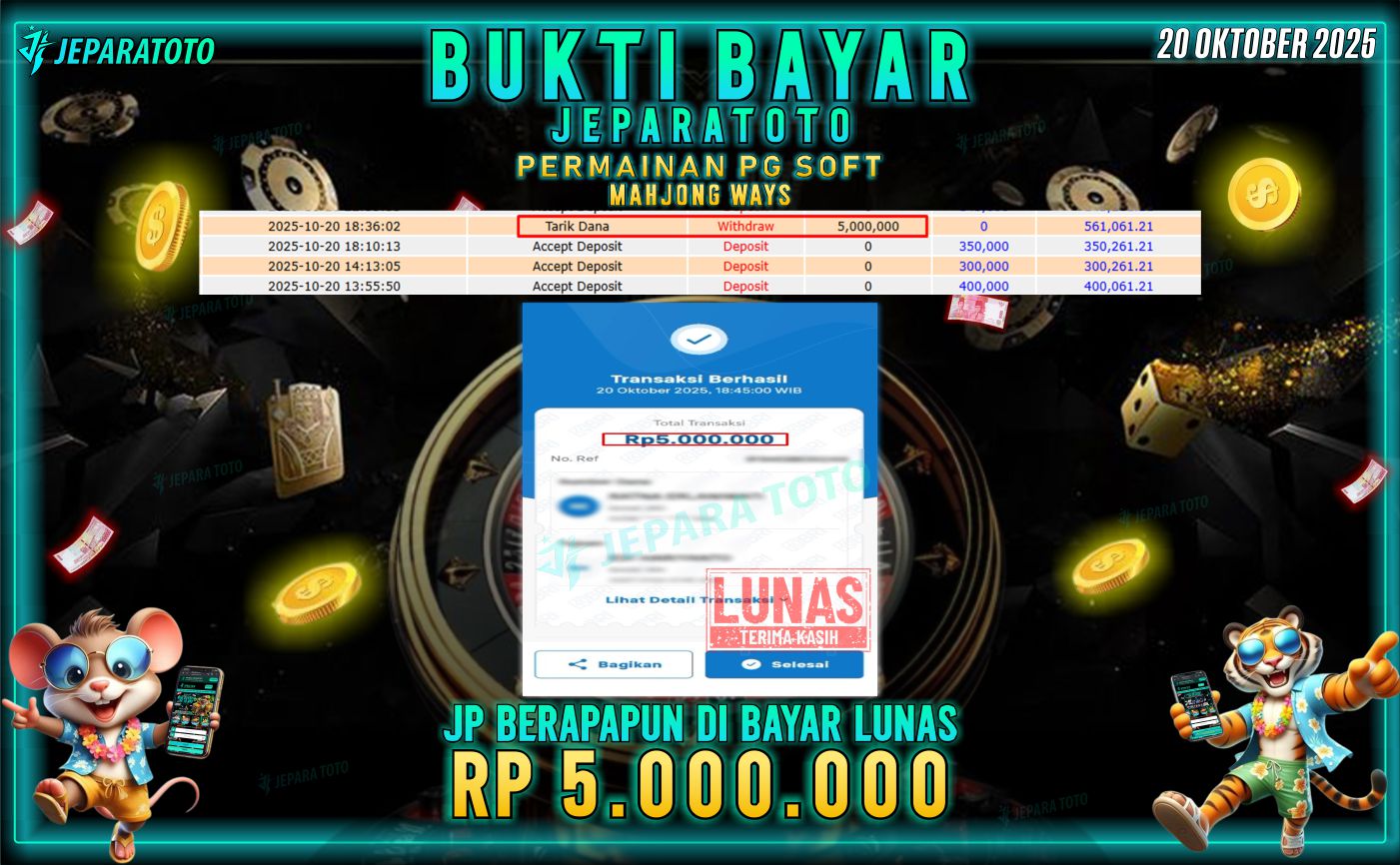 BUKTI KEMENANGAN MEMBER JEPARATOTO | MAHJONG WAYS