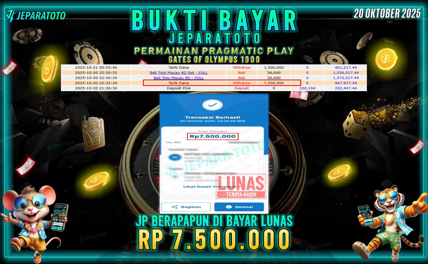 BUKTI KEMENANGAN MEMBER JEPARATOTO | GATES OF OLYMPUS 1000