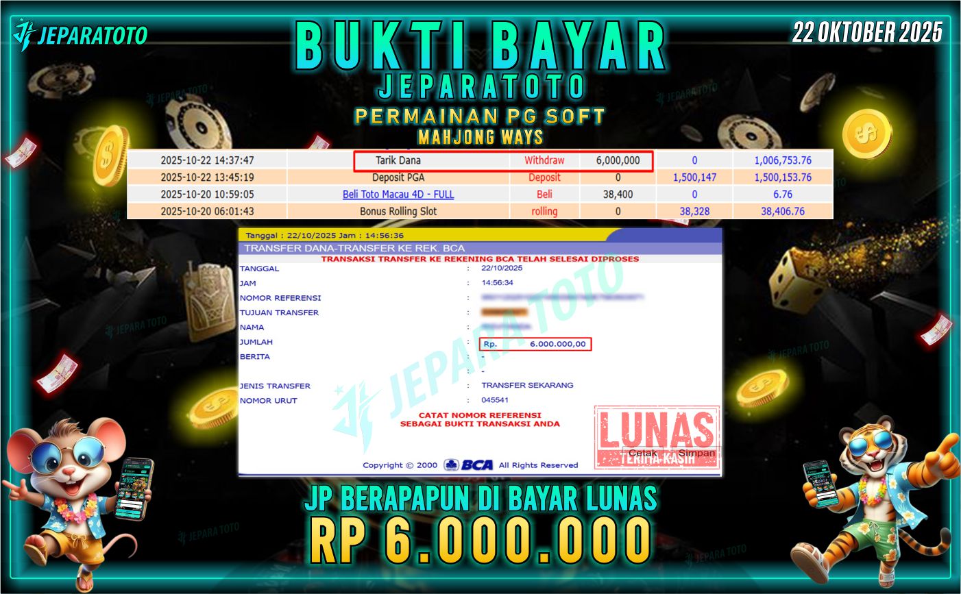 BUKTI KEMENANGAN MEMBER JEPARATOTO | MAHJONG WAYS