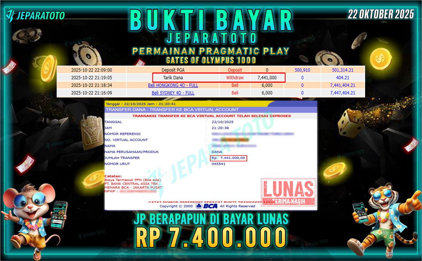 BUKTI KEMENANGAN MEMBER JEPARATOTO | GATES OF OLYMPUS 1000