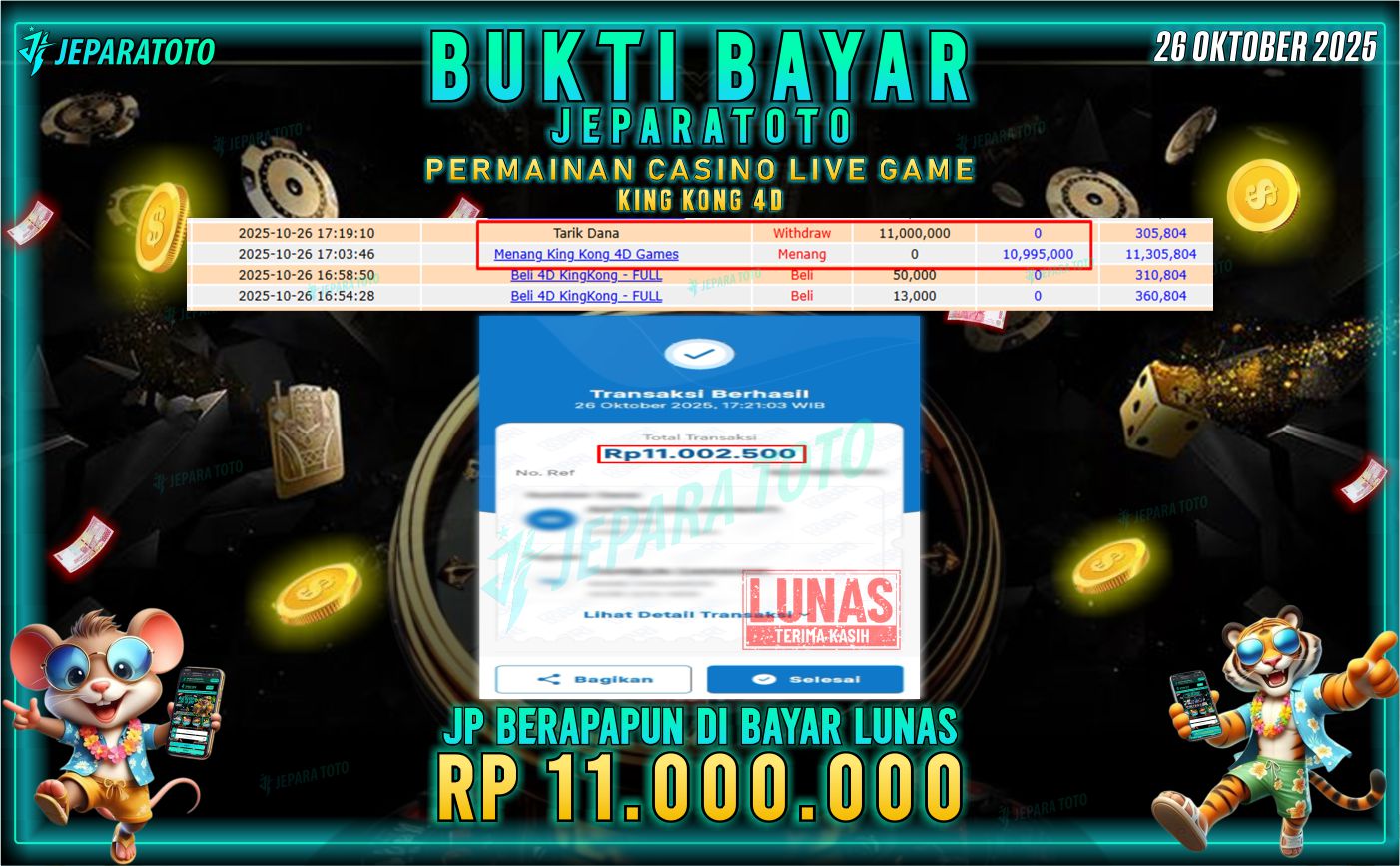 BUKTI KEMENANGAN MEMBER JEPARATOTO | KING KONG 4D