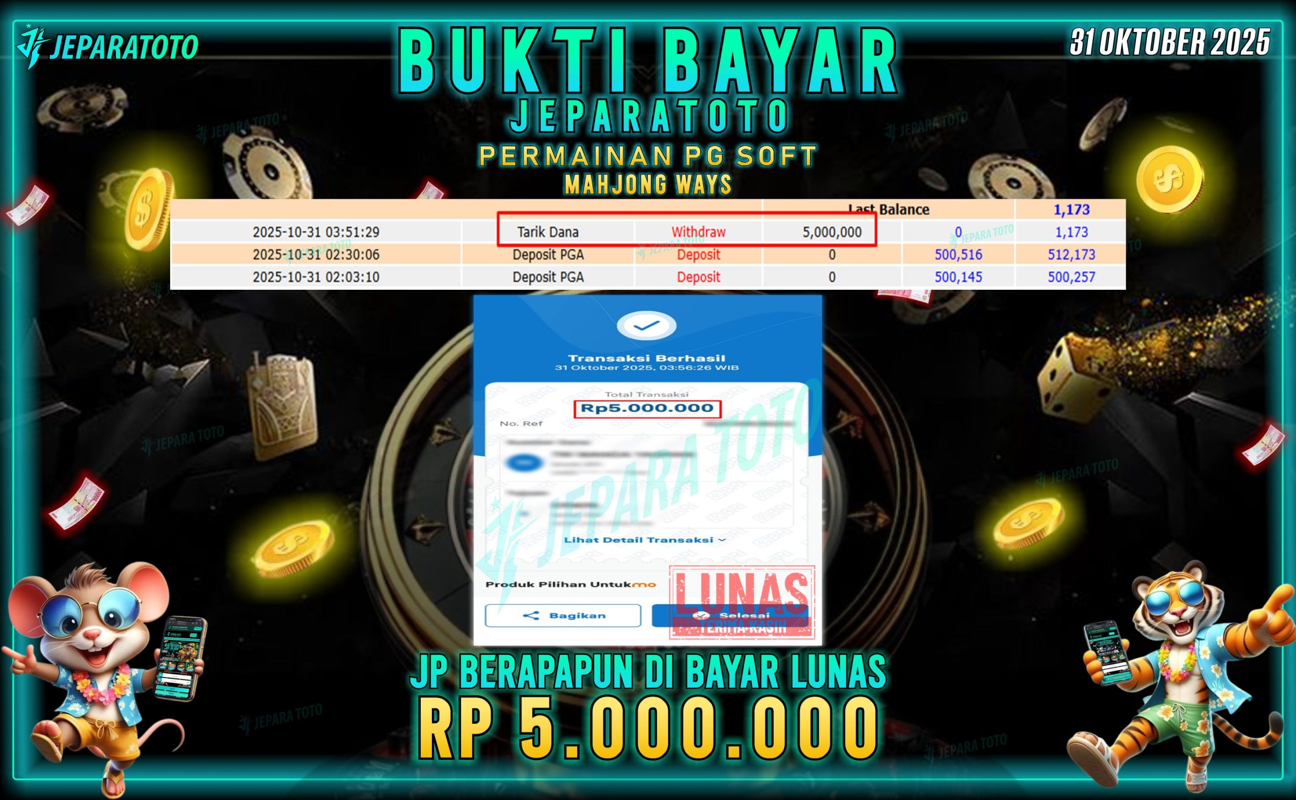 BUKTI KEMENANGAN MEMBER JEPARATOTO | MAHJONG WAYS