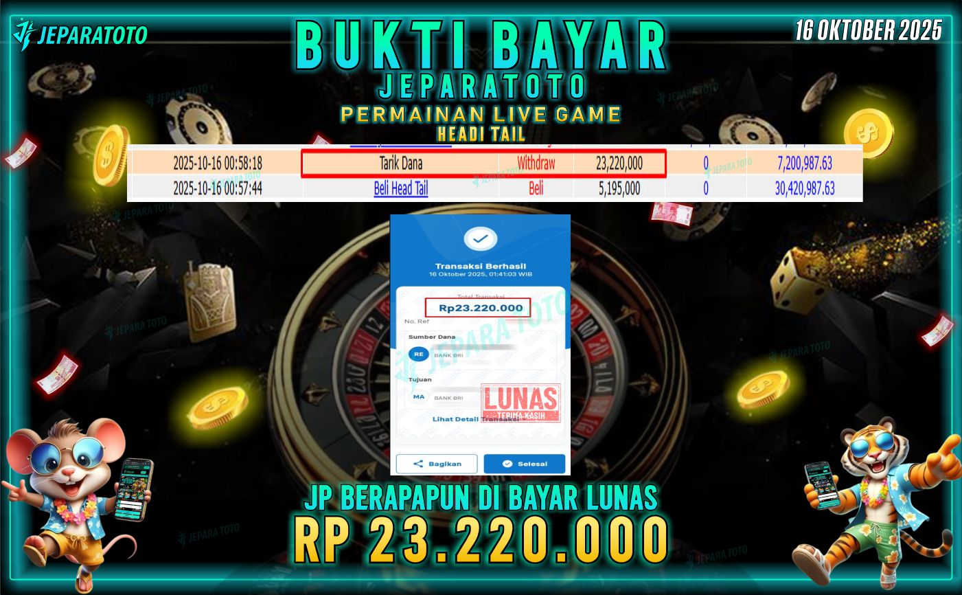 BUKTI KEMENANGAN MEMBER JEPARATOTO | HEAD TAIL