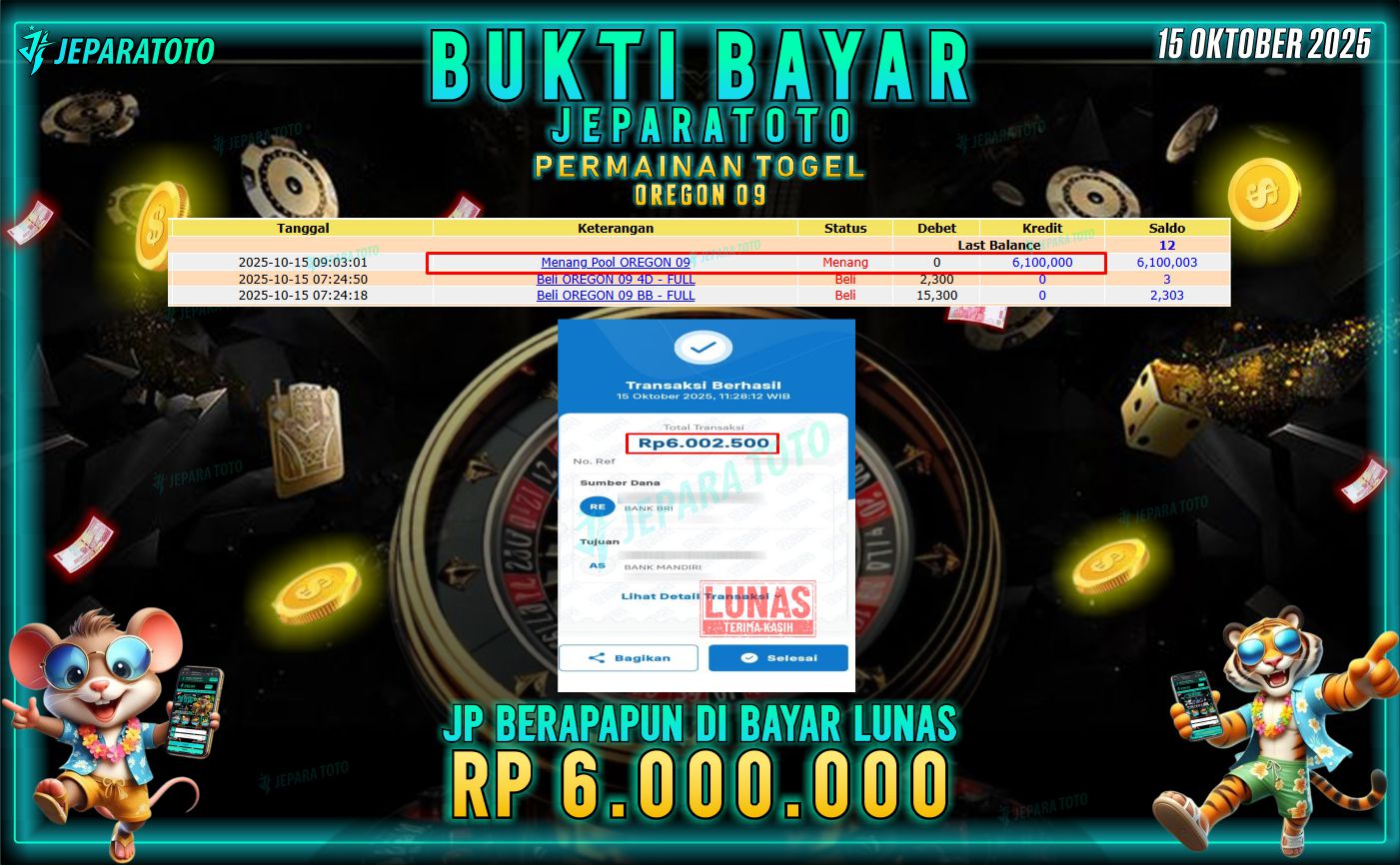 BUKTI KEMENANGAN MEMBER JEPARATOTO | OREGON 09