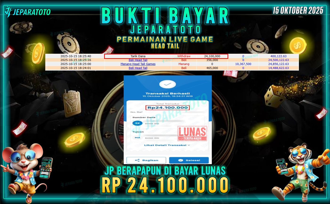 BUKTI KEMENANGAN MEMBER JEPARATOTO | HEAD TAIL