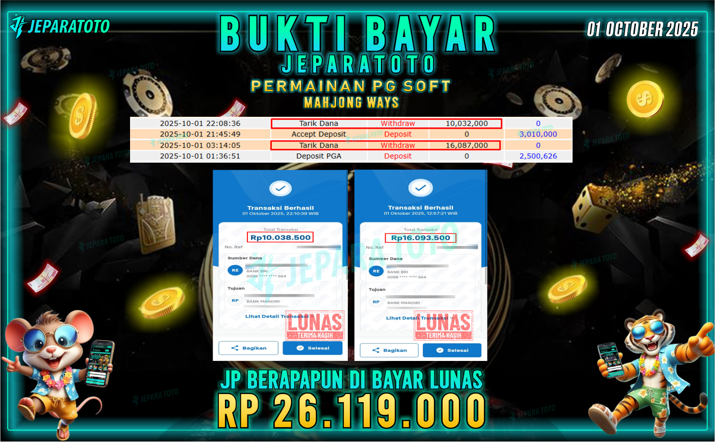 BUKTI KEMENANGAN MEMBER JEPARATOTO | MAHJONG WAYS