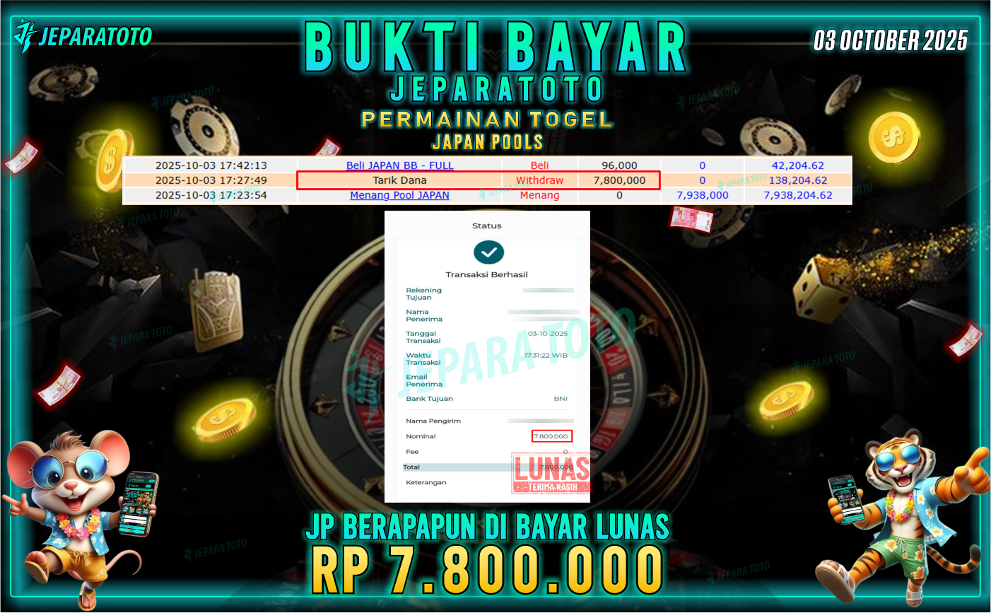 BUKTI KEMENANGAN MEMBER JEPARATOTO | JAPAN POOLS