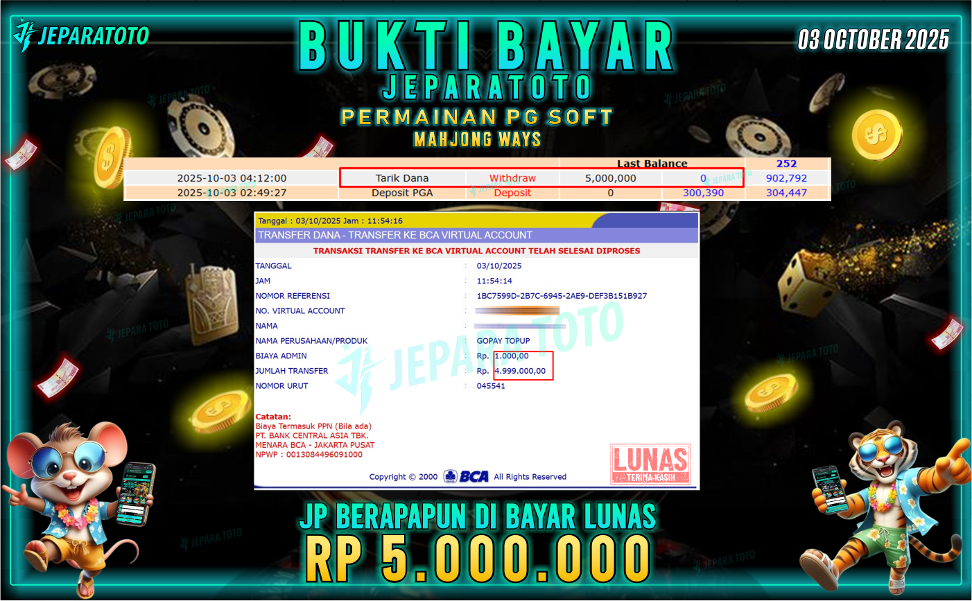 BUKTI KEMENANGAN MEMBER JEPARATOTO | MAHJONG WAYS