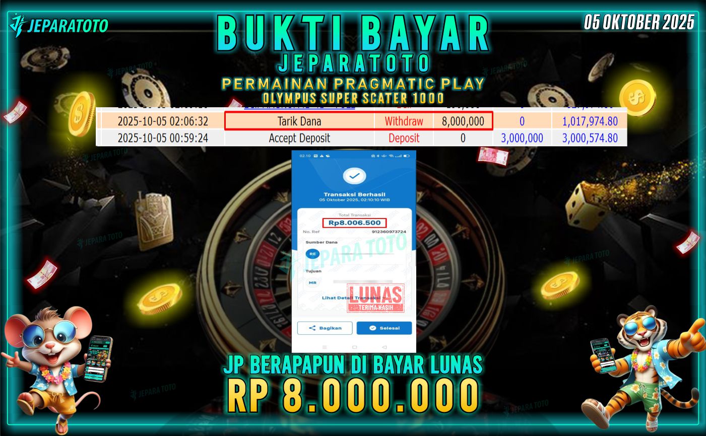 BUKTI KEMENANGAN MEMBER JEPARATOTO | OLYMPUS SUPER SCATTER 1000