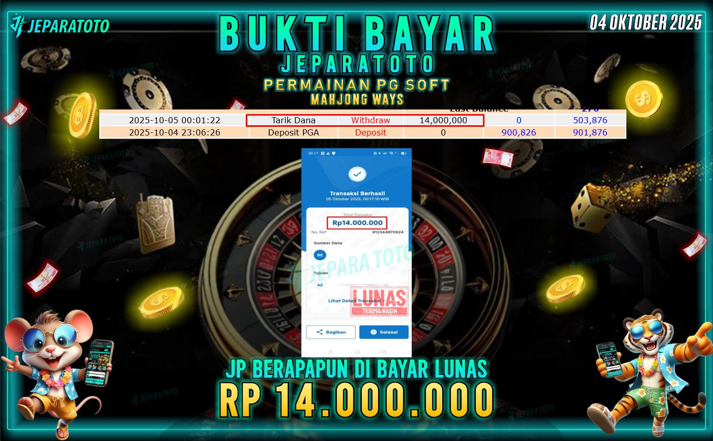 BUKTI KEMENANGAN MEMBER JEPARATOTO | MAHJONG WAYS