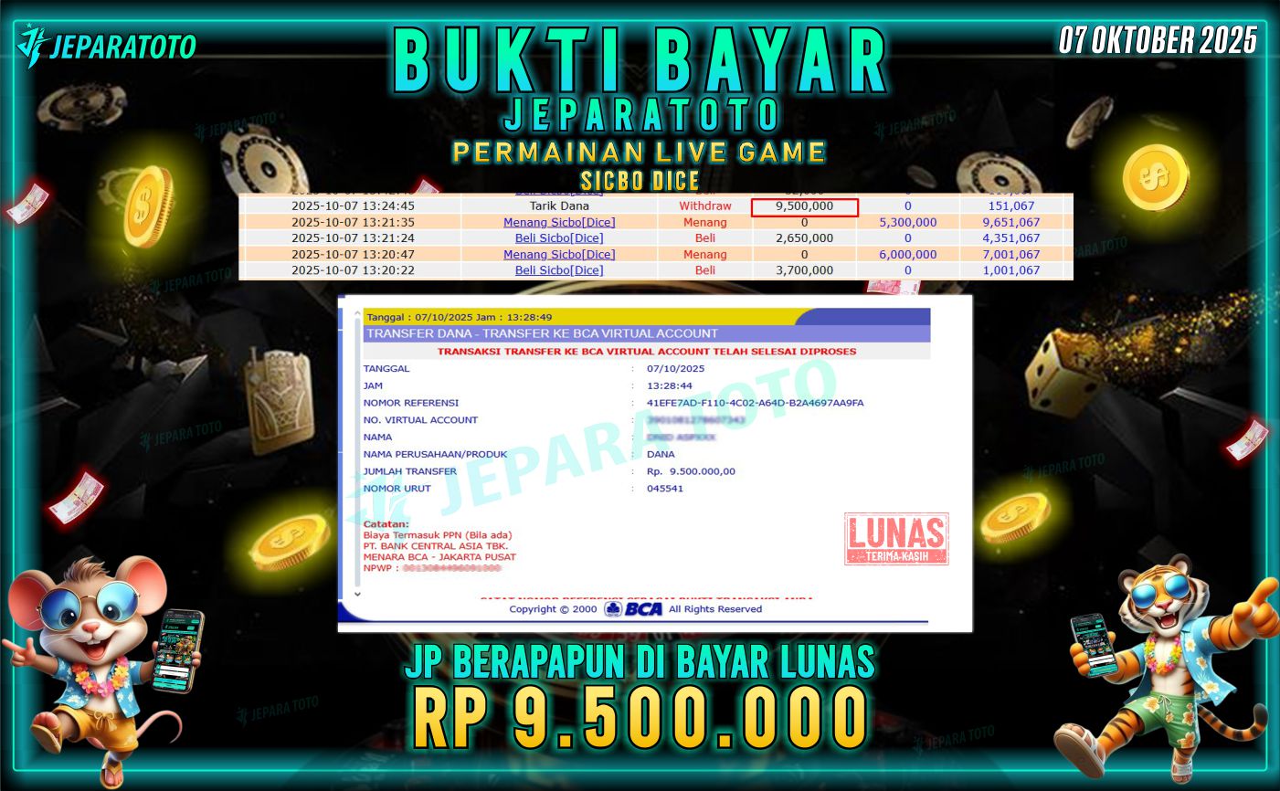 BUKTI KEMENANGAN MEMBER JEPARATOTO SICBO DICE