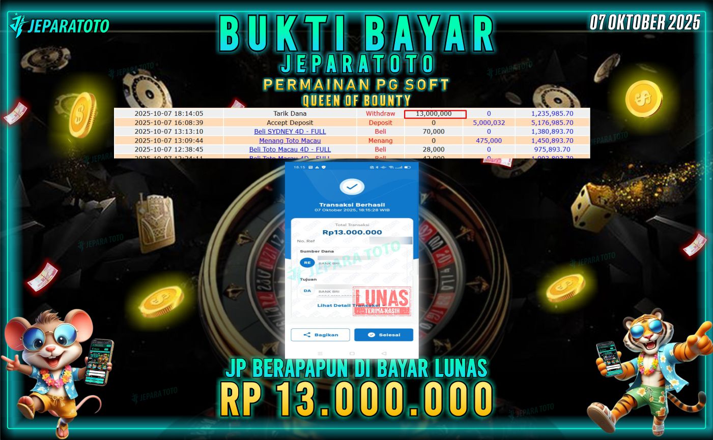BUKTI KEMENANGAN MEMBER JEPARATOTO QUEEN OF BOUNTY