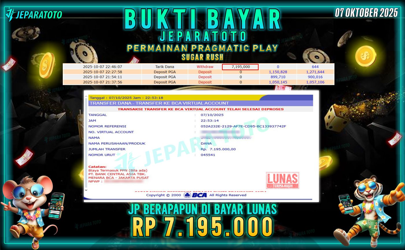 BUKTI KEMENANGAN MEMBER JEPARATOTO SUGAR RUSH