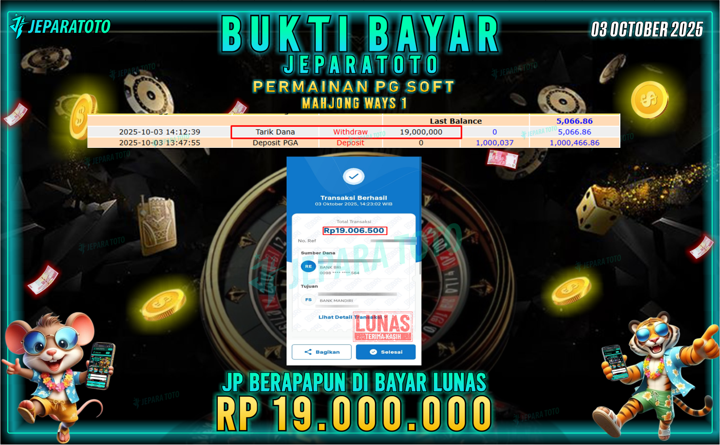 BUKTI KEMENANGAN MEMBER JEPARATOTO | MAHJONG WAYS