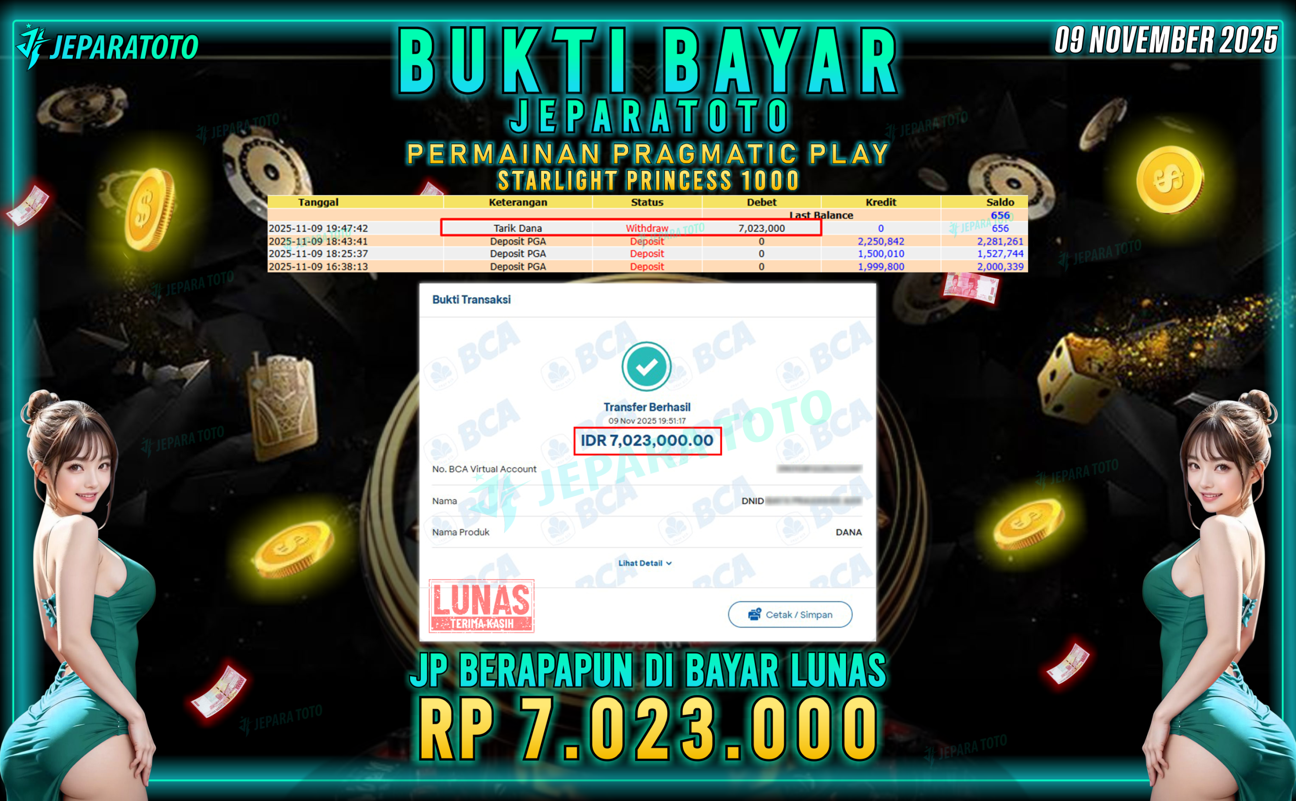 BUKTI KEMENANGAN MEMBER JEPARATOTO | STARLIGHT PRINCESS 1000