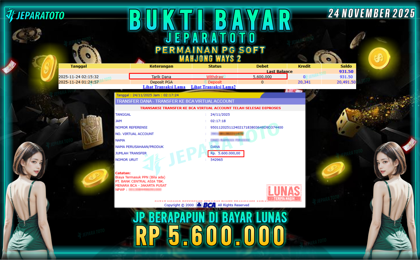BUKTI KEMENANGAN MEMBER JEPARATOTO | MAHJONG WAYS 2