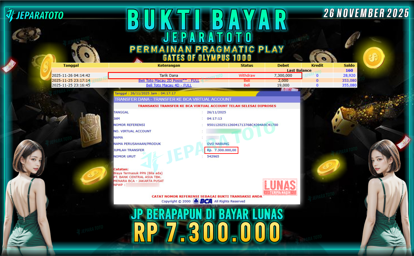 BUKTI KEMENANGAN MEMBER JEPARATOTO | GATES OF OLYMPUS 1000