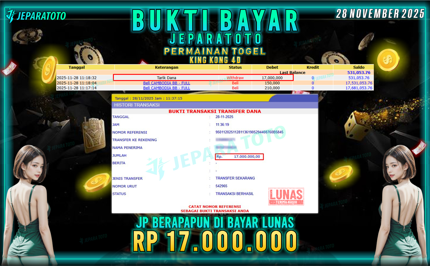 BUKTI KEMENANGAN MEMBER JEPARATOTO | KING KONG 4D