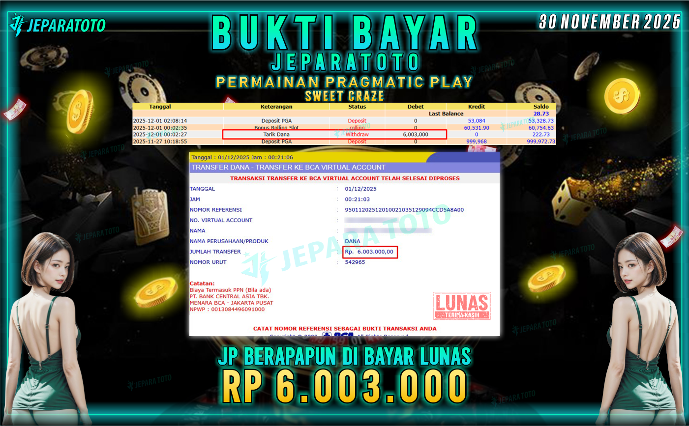 BUKTI KEMENANGAN MEMBER JEPARATOTO | SWEET CRAZE