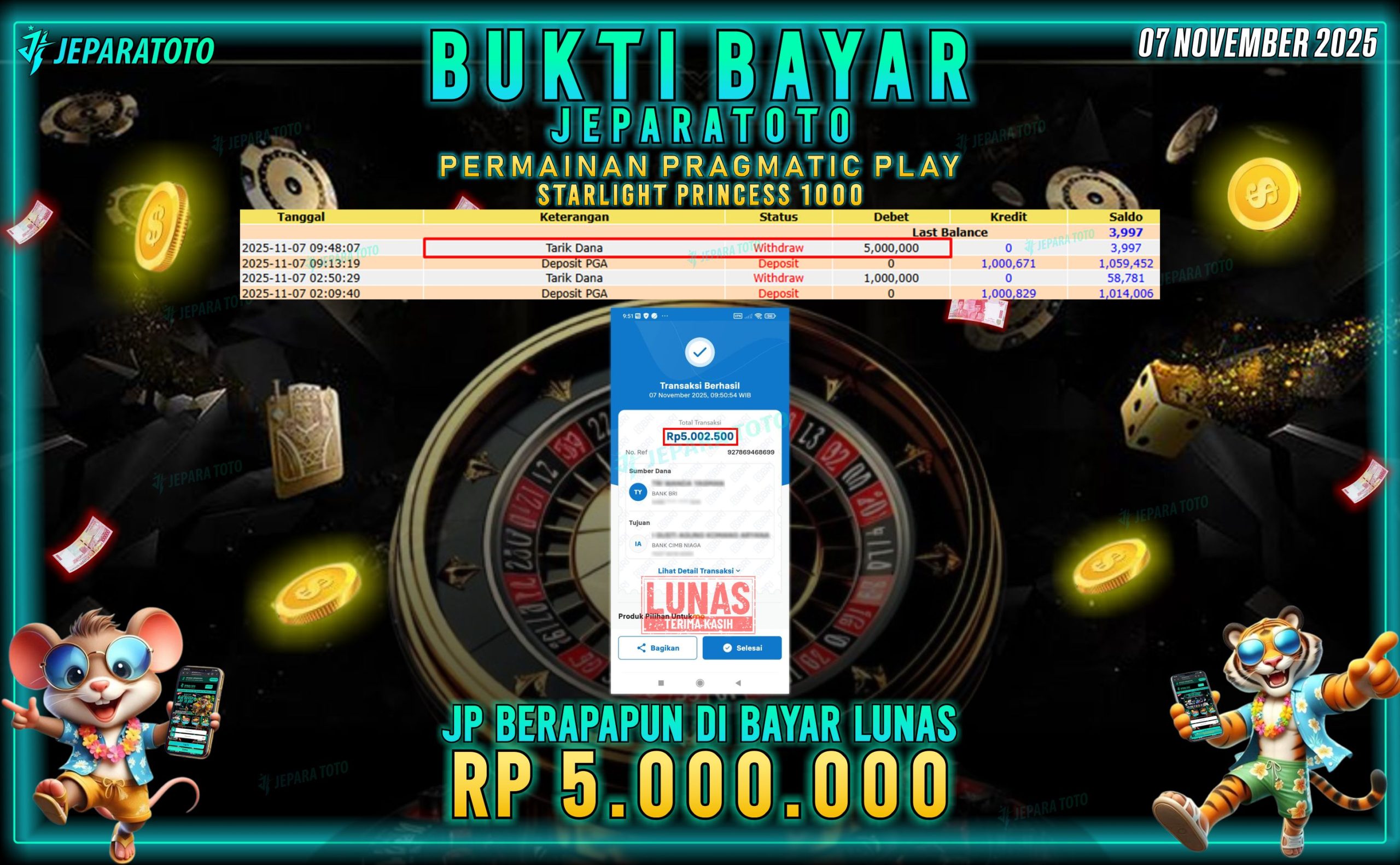 BUKTI KEMENANGAN MEMBER JEPARATOTO | STARLIGHT PRINCESS 1000