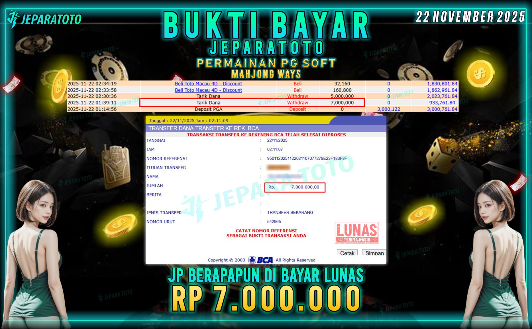 BUKTI KEMENANGAN MEMBER JEPARATOTO | MAHJONG WAYS