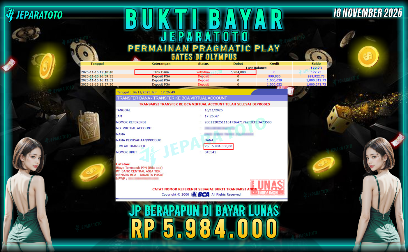 BUKTI KEMENANGAN MEMBER JEPARATOTO | GATES OF OLYMPUS