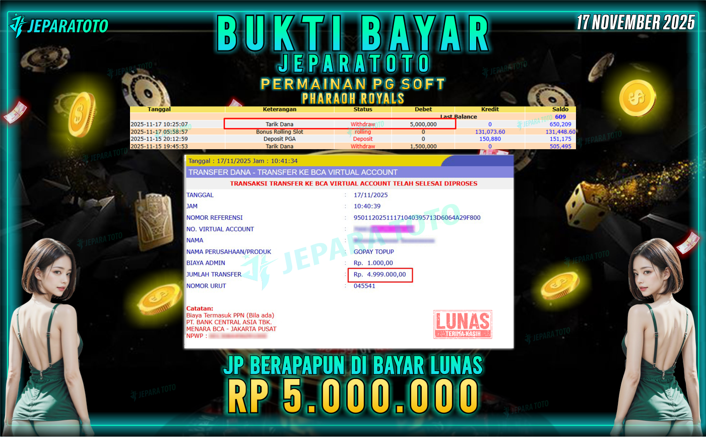 BUKTI KEMENANGAN MEMBER JEPARATOTO | PHARAOH ROYALS