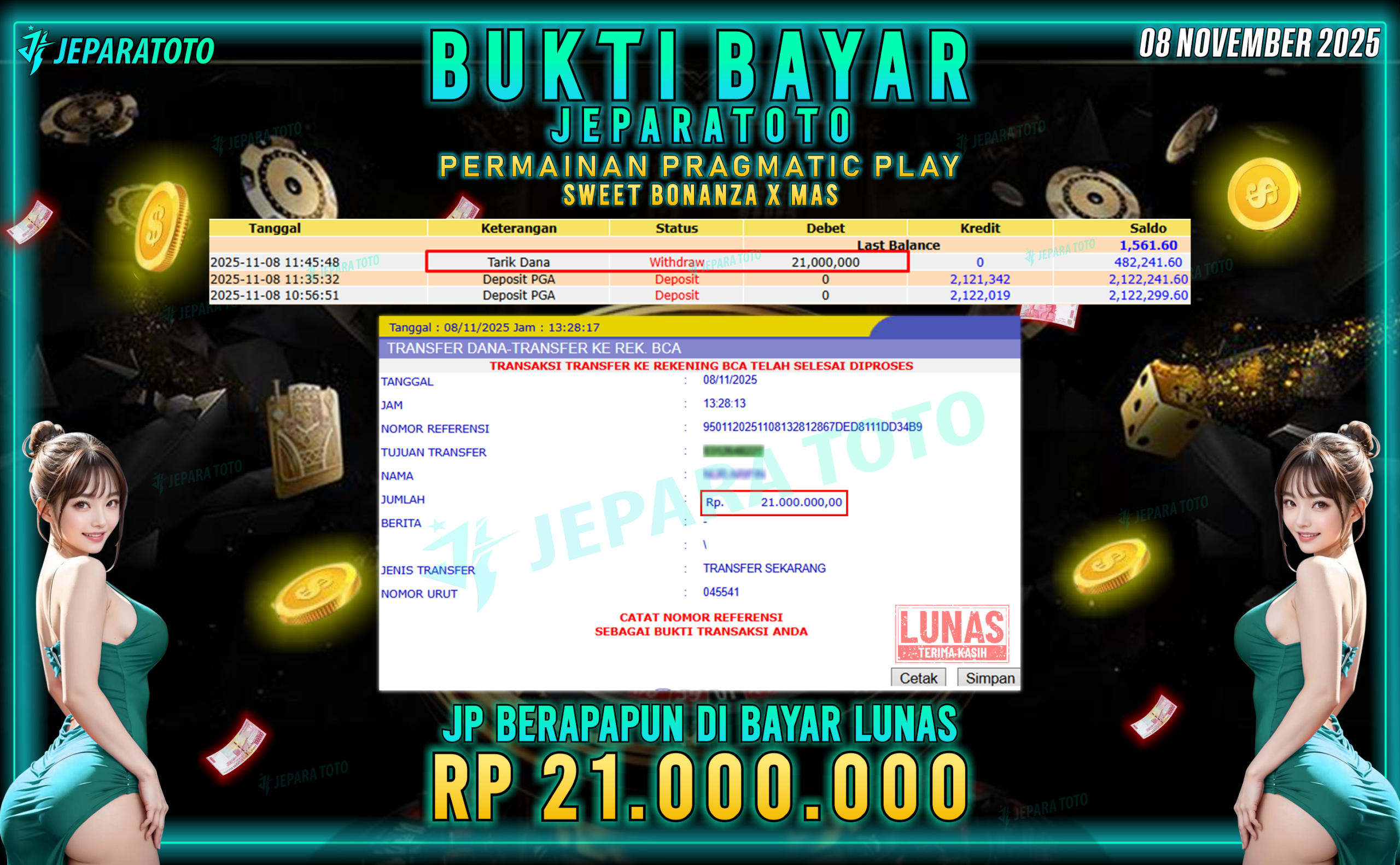 BUKTI KEMENANGAN MEMBER JEPARATOTO | SWEET BONANZA X MAS