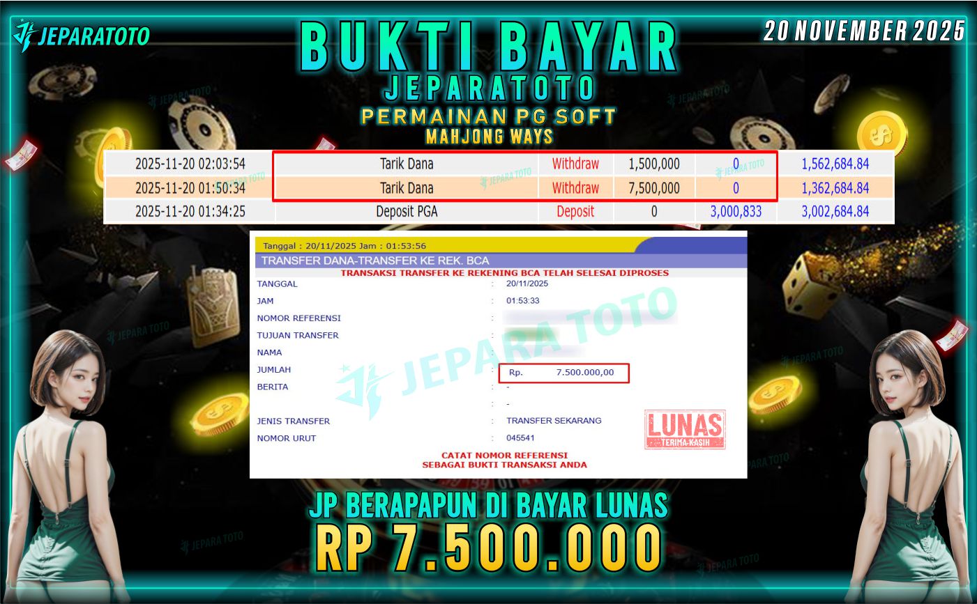 BUKTI KEMENANGAN MEMBER JEPARATOTO | MAHJONG WAYS