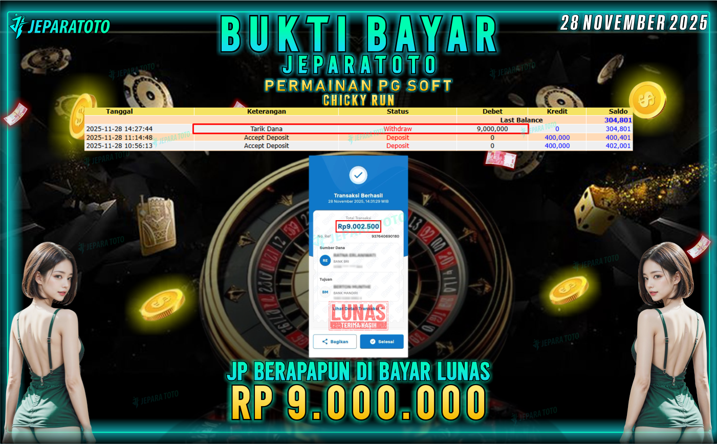 BUKTI KEMENANGAN MEMBER JEPARATOTO | CHICKY RUN