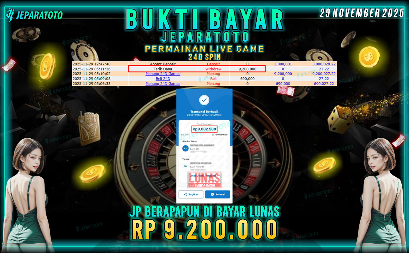 BUKTI KEMENANGAN MEMBER JEPARATOTO | 24D SPIN