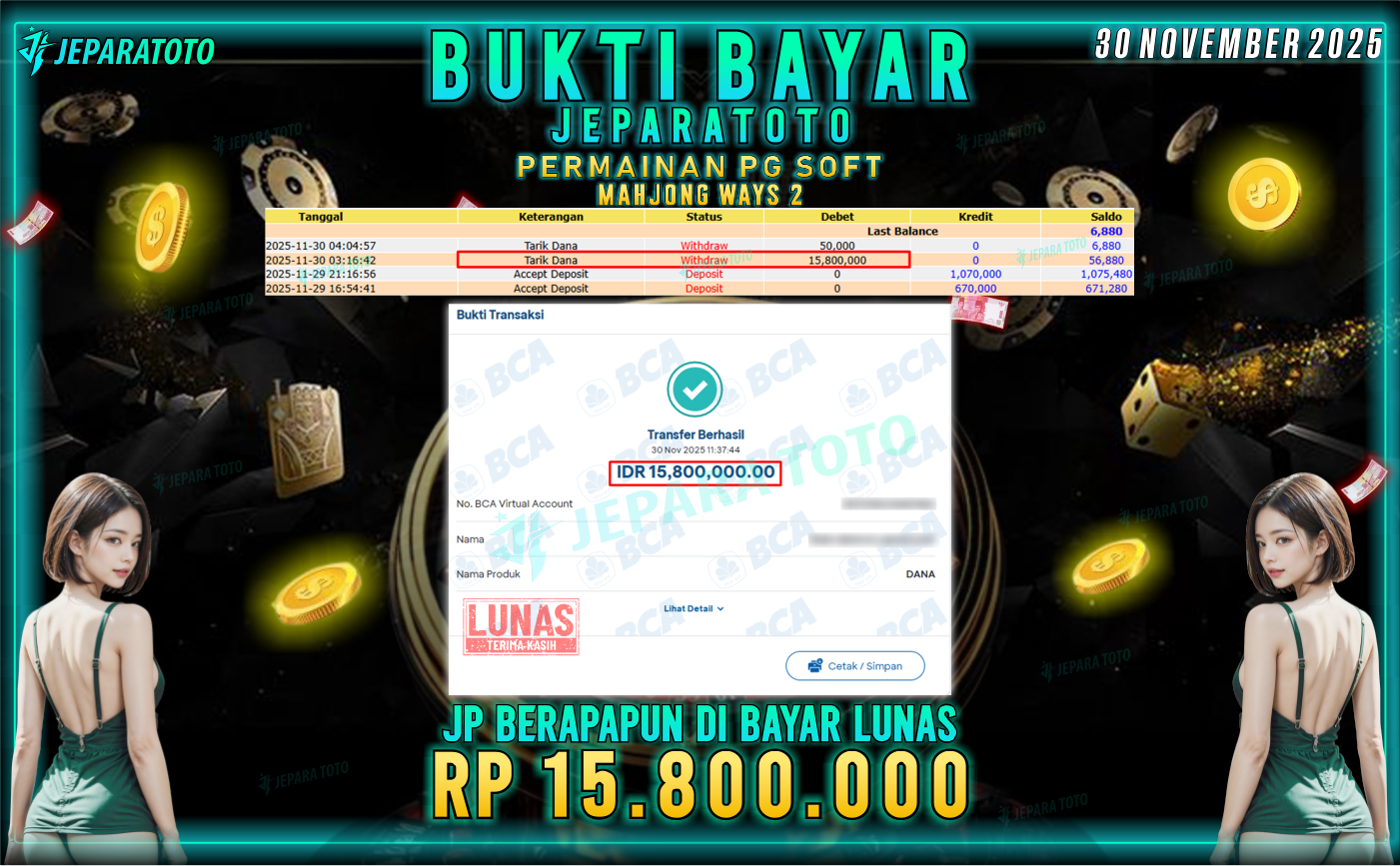 BUKTI KEMENANGAN MEMBER JEPARATOTO | MAHJONG WAYS 2