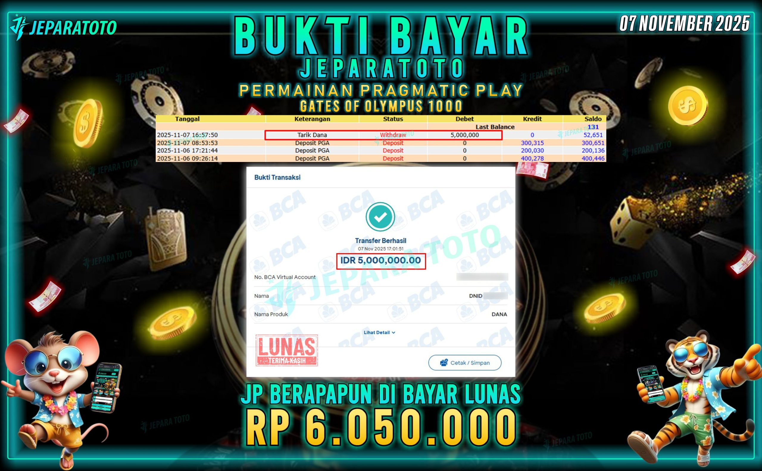BUKTI KEMENANGAN MEMBER JEPARATOTO | GATES OF OLYMPUS 1000