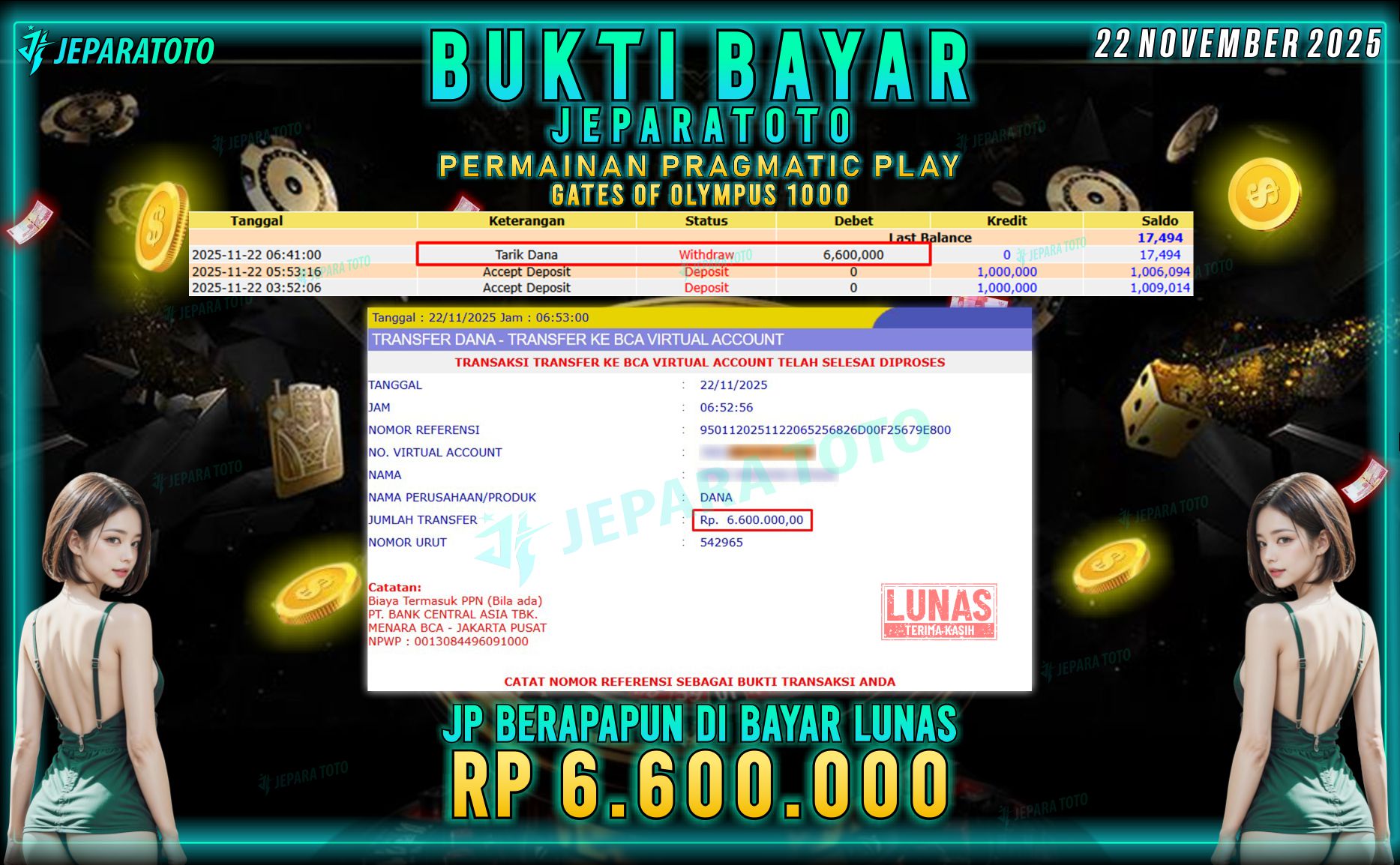 BUKTI KEMENANGAN MEMBER JEPARATOTO | GATES OF OLYMPUS 1000