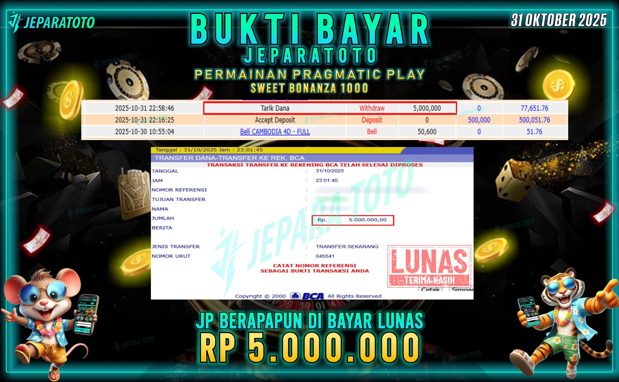 BUKTI KEMENANGAN MEMBER JEPARATOTO | SWEET BONANZA 1000